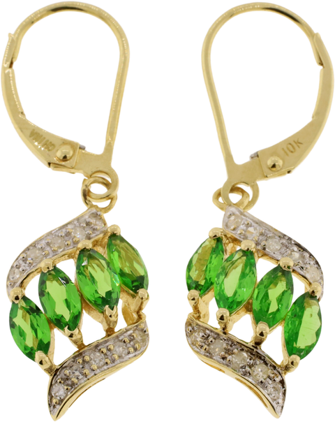 10KT Yellow Gold Diamond and Tsavorite Garnet Dangle Earrings