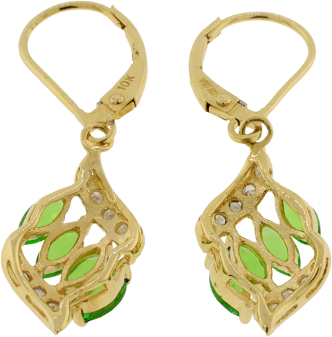 10KT Yellow Gold Diamond and Tsavorite Garnet Dangle Earrings