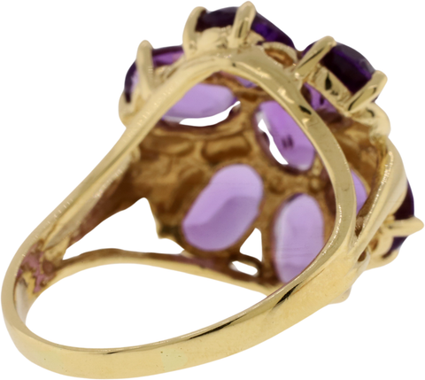 10KT Yellow Gold Oval Cut Amethyst Flower Style Cluster Ring