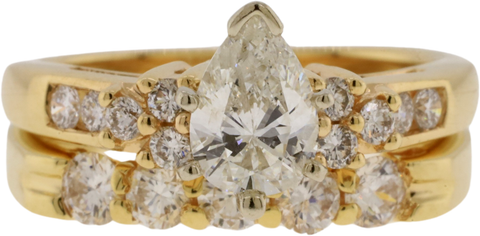 14K Yellow Gold Pear Shaped Cut Diamond Wedding Ring Set Size 5.5