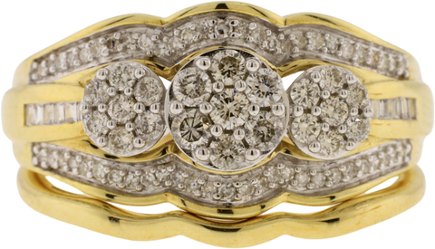 10K Yellow Gold Trinity Cluster Diamonds Wedding Ring Set