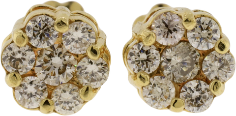 14K Yellow Gold Diamond Flower Stud Earrings With Threaded Posts