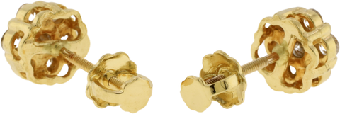 14K Yellow Gold Diamond Flower Stud Earrings With Threaded Posts