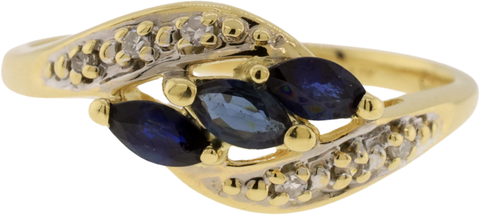 14k Yellow Gold Diamond & Natural Blue Sapphire Bypass Style Ring Size 8