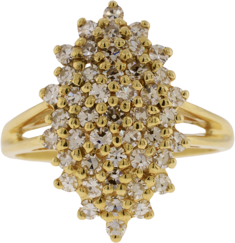 14K Yellow Gold Diamond Cluster Split Shank Ring Size 7.5