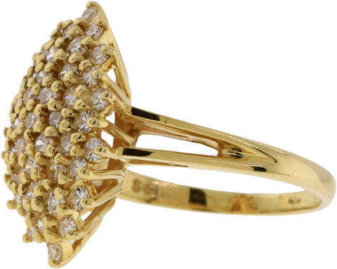 14K Yellow Gold Diamond Cluster Split Shank Ring Size 7.5