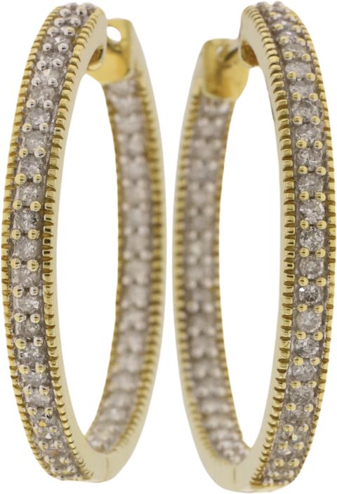 10K Yellow Gold Diamond Inside-out Hinged Hoop Earrings