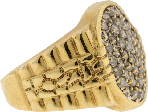 10K Yellow Gold Diamond Pave Ring with Watch Style Shank