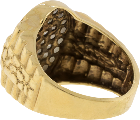 10K Yellow Gold Diamond Pave Ring with Watch Style Shank