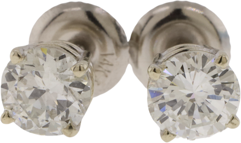 14K White Gold Round Brilliant Cut Diamond Stud Earrings