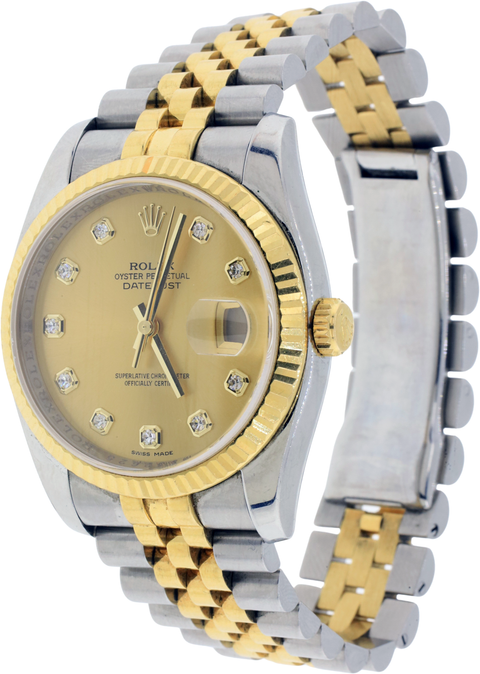 Rolex Datejust 18k Yellow Gold/Steel Champagne Diamond Dial 36mm Watch (116233)