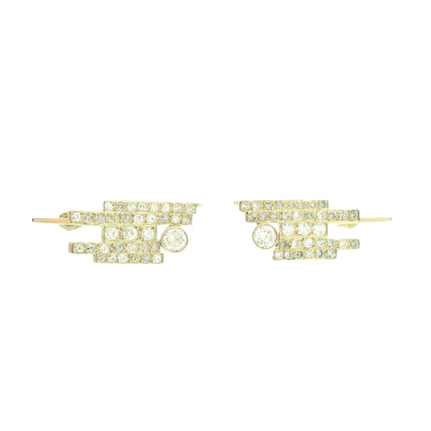 Gold-Diamond Earrings 64 Diamonds 3.41 Carat T.W. 14K Yellow Gold 9.1g