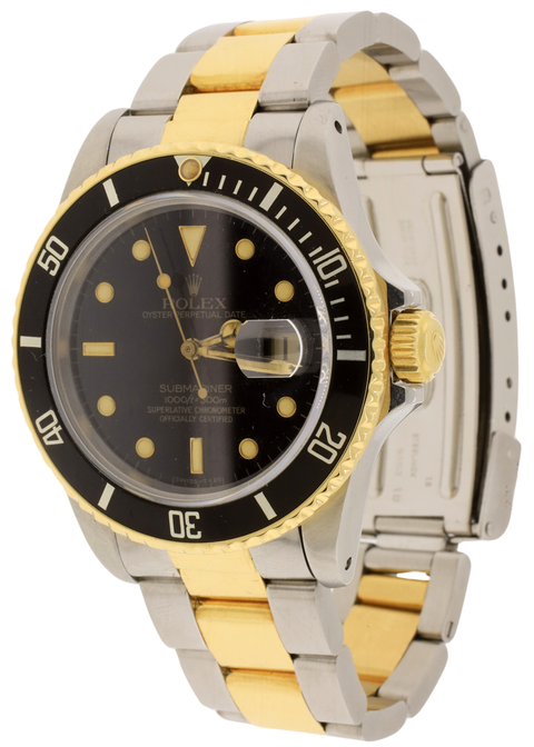 Rolex Submariner Date 18K Yellow Gold Black Stainless Steel 40mm 16803 Watch