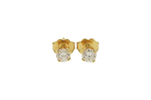 14K Yellow Gold-Diamond Earrings - 2 Diamonds, 0.45 Carat T.W.