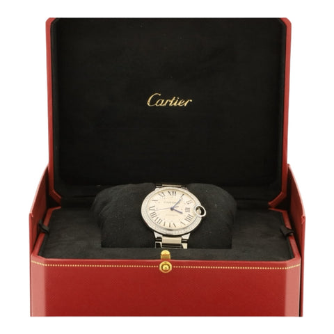 Cartier Ballon Bleu 36mm Steel Diamond Bezel Automatic Watch