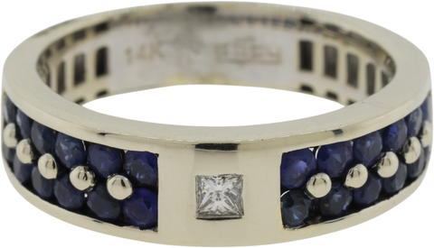 Effy Men's 14K White Gold Blue Sapphire and Diamond Ring Size 9.75