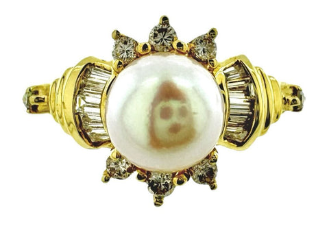 14KT Yellow Gold 0.35 cttw. Diamond & Cultured Pearl Fashion Ring Size 7