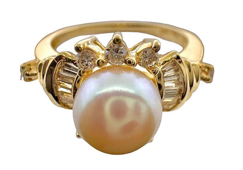 14KT Yellow Gold 0.35 cttw. Diamond & Cultured Pearl Fashion Ring Size 7