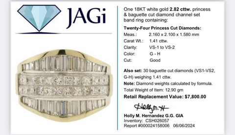 18KT White Gold 2.82 cttw. Princess & Baguette Cut Diamond Channel Set Band Ring