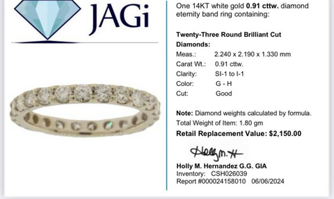 14KT White Gold 0.91 cttw Diamond Eternity Band Ring Size 5