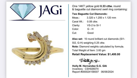 14KT Yellow Gold 0.33 cttw. Diamond Swirl Ring - Size 7.5