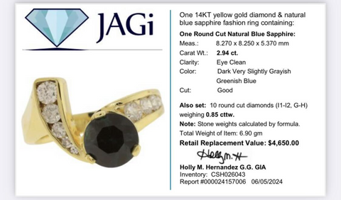 14KT Yellow Gold Diamond & Natural Blue Sapphire Fashion Ring Size 9.5