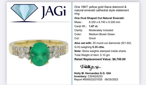 18KT Yellow Gold Iliana Diamond & Natural Emerald Cathedral Style Statement Ring