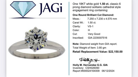 18KT White Gold 1.50ct. Diamond Solitaire Cathedral Style Engagement Ring Size 5