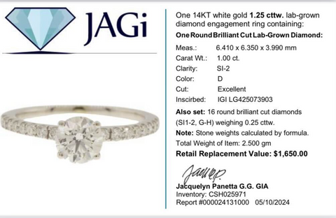 14KT White Gold 1.25 cttw. Lab-Grown Diamond Engagement Ring (Size 7.25)