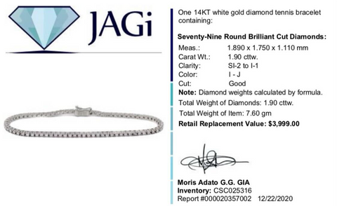 14KT White Gold 1.90CTW Diamond Tennis Bracelet