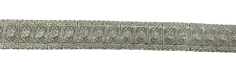 18K White Gold 1.32cttw Round Brilliant Cut Diamond Ornate Style Bracelet