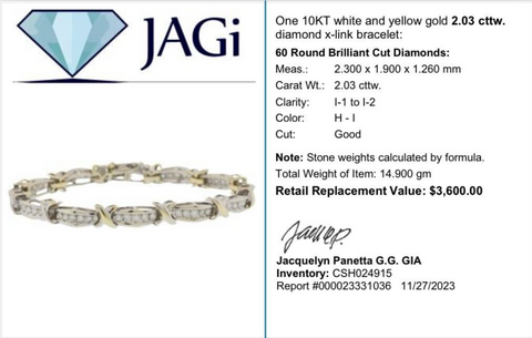 10KT White & Yellow Gold 2.03cttw Diamond X-link Bracelet