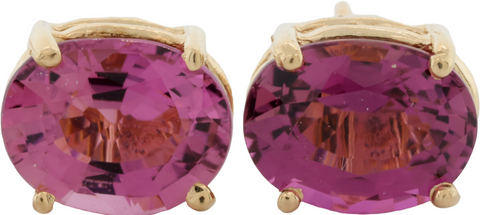 14K Yellow Gold 4.20cttw Classic 4 Prong Oval Pink Tourmaline Stud Earrings