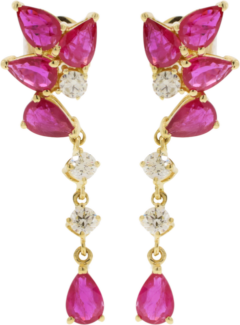 14K Yellow Gold Diamond & Natural Pink Sapphire Drop Dangle Earrings