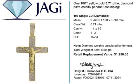 10K Yellow Gold Diamond Pave Crucifix Pendant