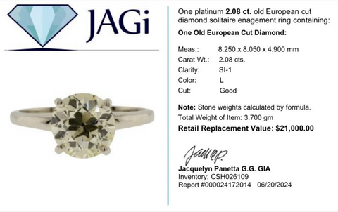 Platinum Old European Cut Diamond Solitaire Engagement Ring