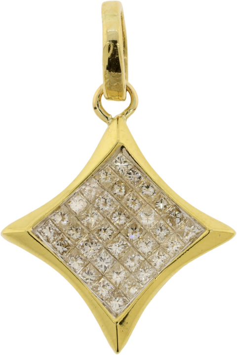 18KT Yellow Gold Invisible Set Princess Cut Diamond Pendant