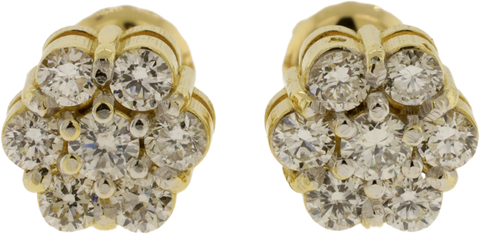 14K Yellow Gold Diamond Floral Motif Screwback Stud Earrings