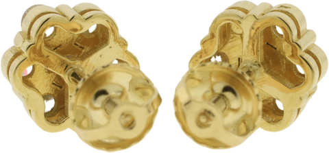 14K Yellow Gold Diamond Floral Motif Screwback Stud Earrings