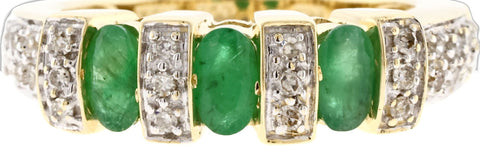 14K Yellow Gold Natural Emerald & Single Cut Diamond Band Ring Size: 7