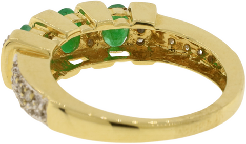 14K Yellow Gold Natural Emerald & Single Cut Diamond Band Ring Size: 7