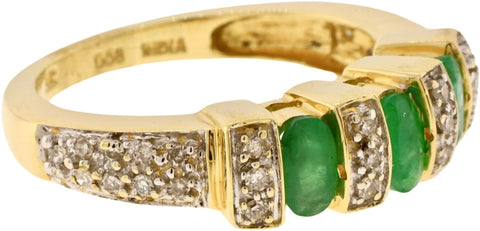 14K Yellow Gold Natural Emerald & Single Cut Diamond Band Ring Size: 7