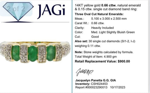 14K Yellow Gold Natural Emerald & Single Cut Diamond Band Ring Size: 7