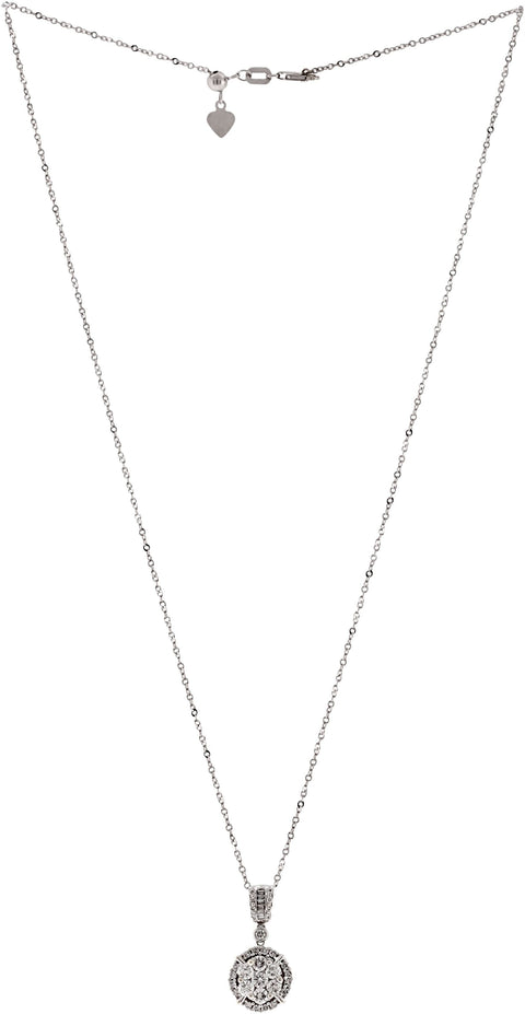 14k White Gold Round & Baguette Cut Diamond Cluster Halo Pendant Necklace