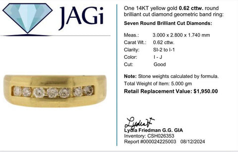 14K Yellow Gold Round Brilliant Cut Diamond Geometric Band Ring Size 10