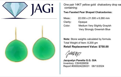 14K Yellow Gold Chalcedony Drop Earrings