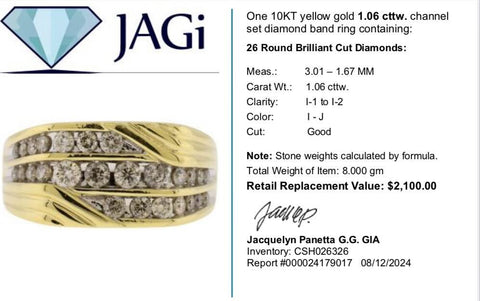 10K Yellow Gold Channel Set Diamond Band Ring Size 10