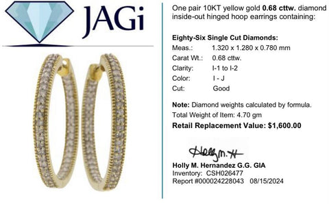 10K Yellow Gold Diamond Inside-out Hinged Hoop Earrings