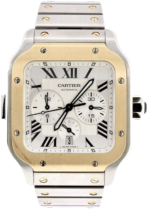 CARTIER SANTOS DE CARTIER STEEL & GOLD CHRONOGRAPH WATCH W2SA0008 43MM