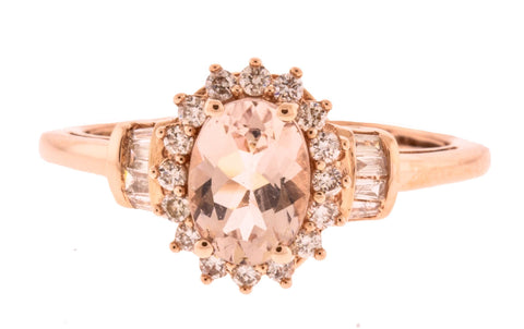 10K Rose Gold 0.69ct Morganite 0.19cttw Diamond Lady's Gold Ring Size: 5.5